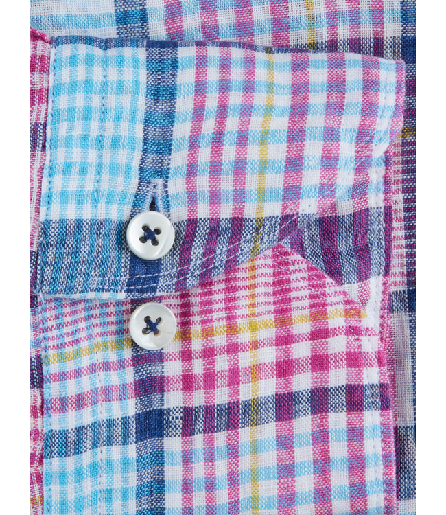 Stenstroms Overhemd, Lange Mouw, Linnen, Blauw, Roze, Wit, Geruit, Slimline