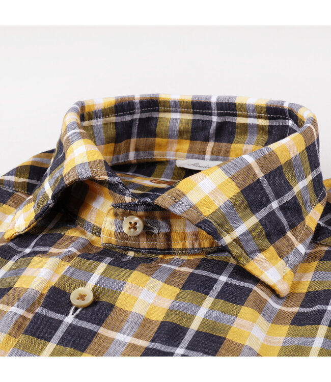 Stenstroms Overhemd, Linnen, Blauw, Geel, Wit, Geruit, Lange Mouw, New Slimline