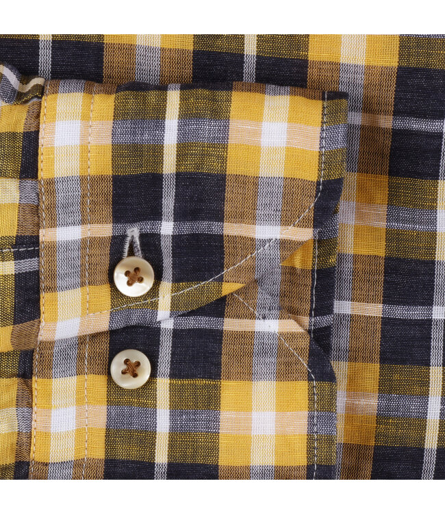 Stenstroms Overhemd, Linnen, Blauw, Geel, Wit, Geruit, Lange Mouw, New Slimline