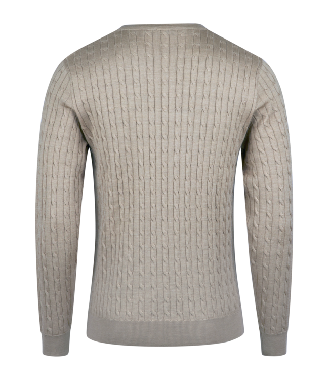 Stenstroms Trui, Ronde Hals, Merino Wol, Cable Knit, Camel