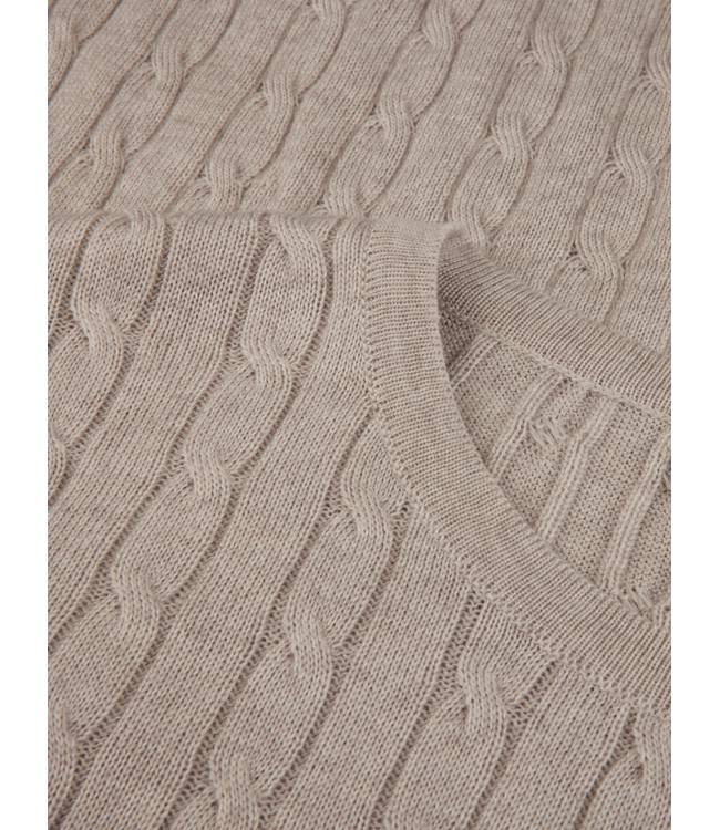 Stenstroms Trui, Ronde Hals, Merino Wol, Cable Knit, Lichtbeige / Champagne