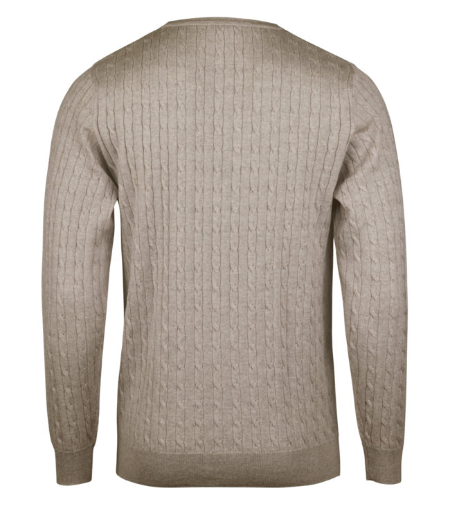 Stenstroms Trui, Ronde Hals, Merino Wol, Cable Knit, Lichtbeige / Champagne