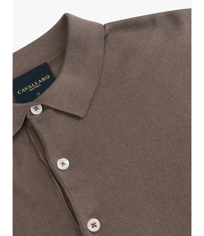Cavallaro Napoli Polo, Lange Mouw, Katoen Blend, Dark Taupe