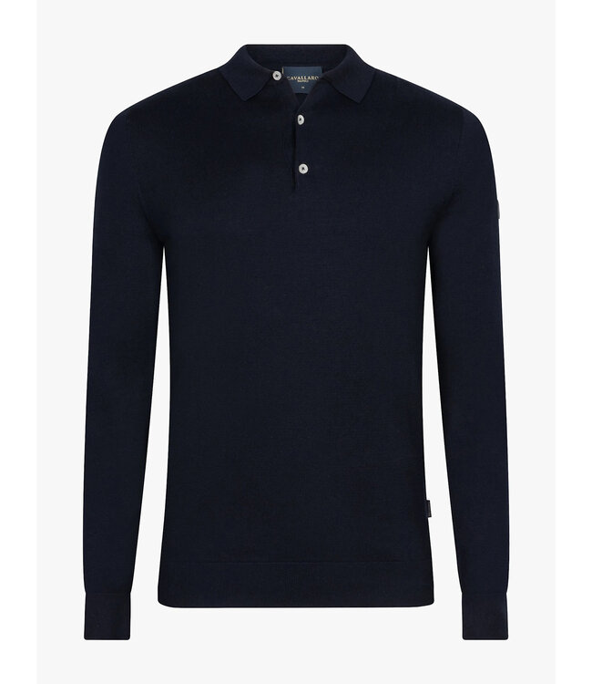 Cavallaro Napoli Polo, Lange Mouw, Katoen Blend, Donkerblauw