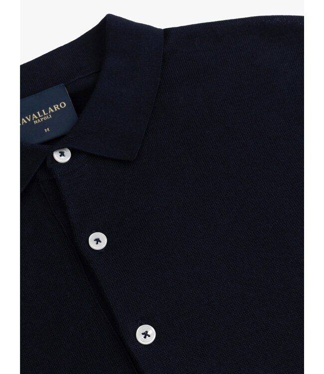 Cavallaro Napoli Polo, Lange Mouw, Katoen Blend, Donkerblauw