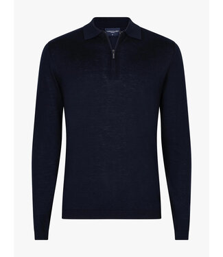 Cavallaro Napoli Cavallaro, Zip-Polo, Lange Mouw, Lyocell, Merino Wol, Zijde Blend, Donkerblauw