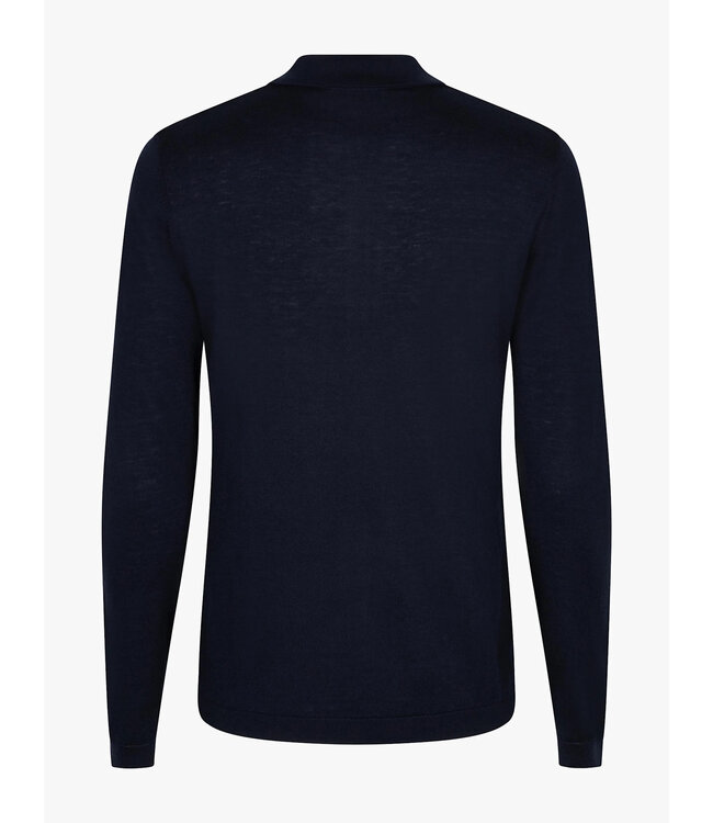 Cavallaro Napoli Zip-Polo, Lange Mouw, Lyocell, Merino Wol, Zijde Blend, Donkerblauw