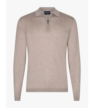 Cavallaro Napoli Cavallaro, Zip-Polo, Lange Mouw, Lyocell, Merino Wol, Zijde Blend, Taupe