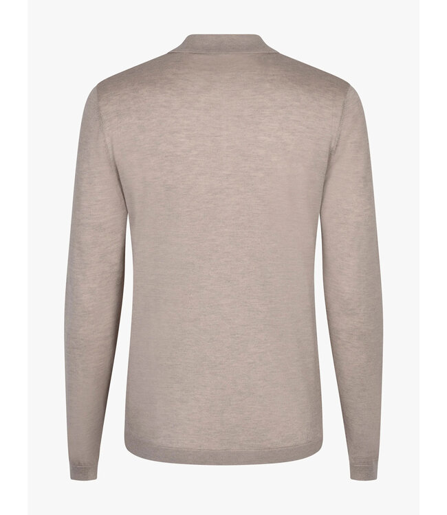 Cavallaro Napoli Zip-Polo, Lange Mouw, Lyocell, Merino Wol, Zijde Blend, Taupe