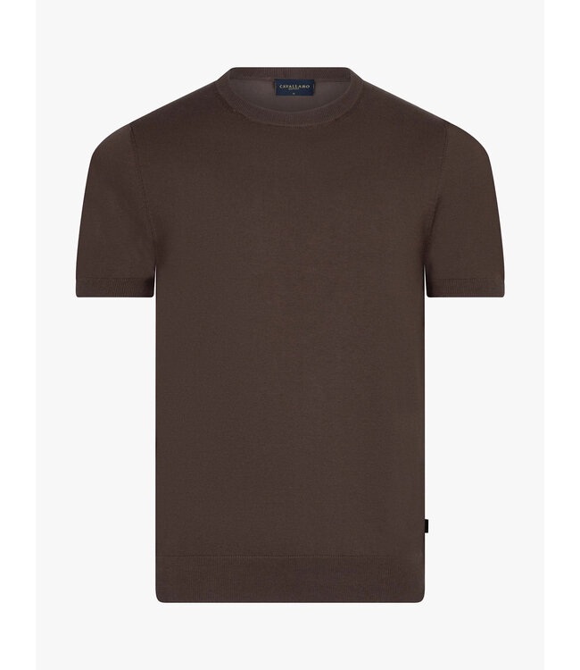 Cavallaro Napoli Cavallaro, T-Shirt, Katoen Blend, Ronde Hals, Donker Taupe / Bruin