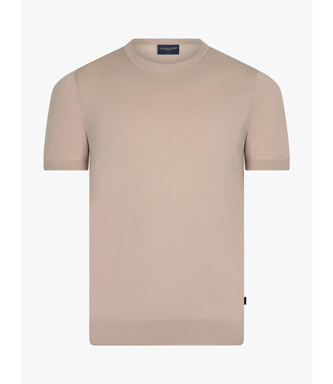 Cavallaro Napoli T-Shirt, Katoen Blend, Ronde Hals, Beige, Light Taupe