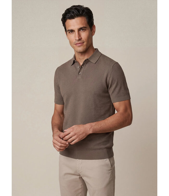 Cavallaro Napoli Polo, Korte Mouw, Viscose Blend, Wafel-Knit, Dark Taupe