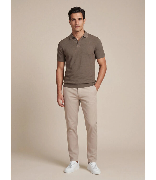 Cavallaro Napoli Polo, Korte Mouw, Viscose Blend, Wafel-Knit, Dark Taupe