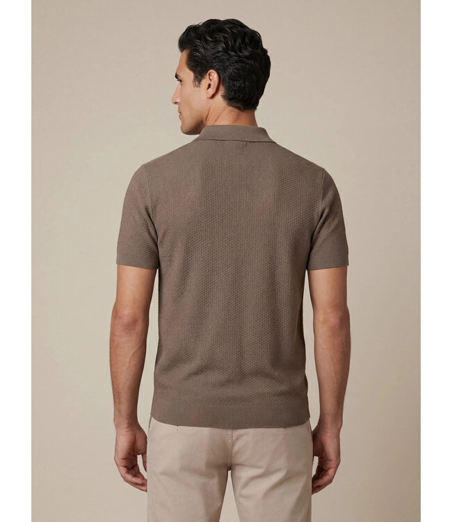Cavallaro Napoli Polo, Korte Mouw, Viscose Blend, Wafel-Knit, Dark Taupe
