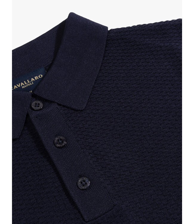 Cavallaro Napoli Cavallaro, Polo, Korte Mouw, Viscose Blend, Wafel-Knit, Donkerblauw