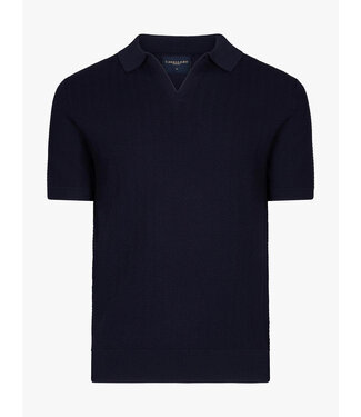 Cavallaro Napoli Cavallaro, Polo, Knooploze Kraag, Korte Mouw, Viscose Blend, Visgraat-Knit, Donkerblauw