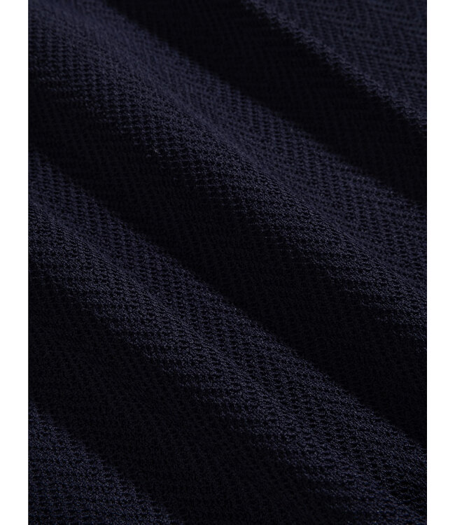 Cavallaro Napoli Polo, Knooploze Kraag, Korte Mouw, Viscose Blend, Visgraat-Knit, Donkerblauw