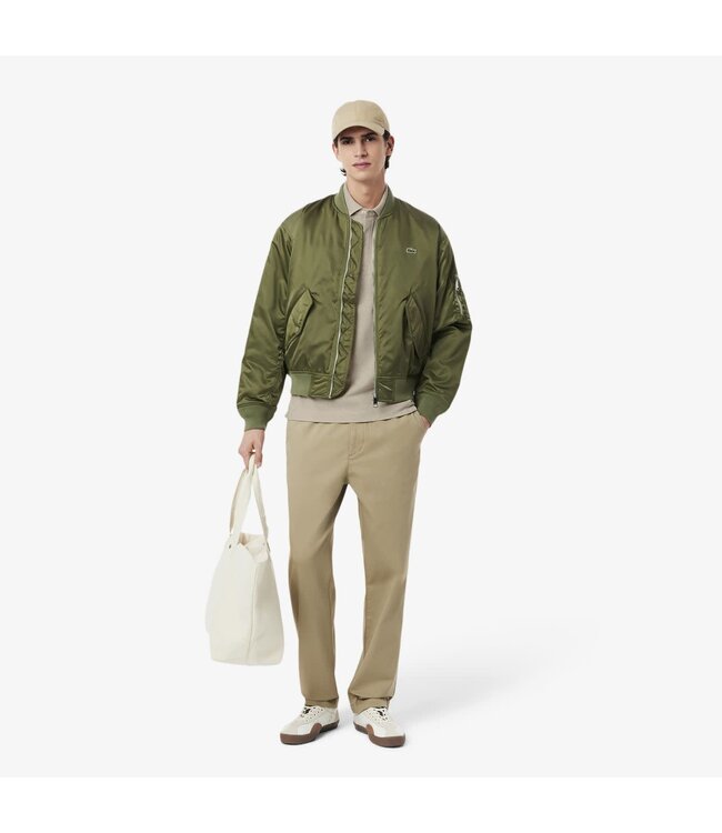 Lacoste Smart Paris, Heren Polo van Stretch Katoen Piqué, Regular Fit, Beige Gemeleerd