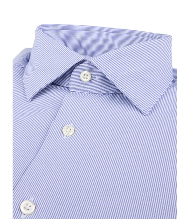 Stenstroms Overhemd, Lange Mouw, Active Stretch-fabric Jersey, Gestreept Blauw Wit, Slimline