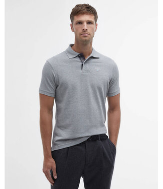 Barbour Barbour, Polo, Korte Mouw, Pique Katoen, Lichtgrijs met Tartan Accenten
