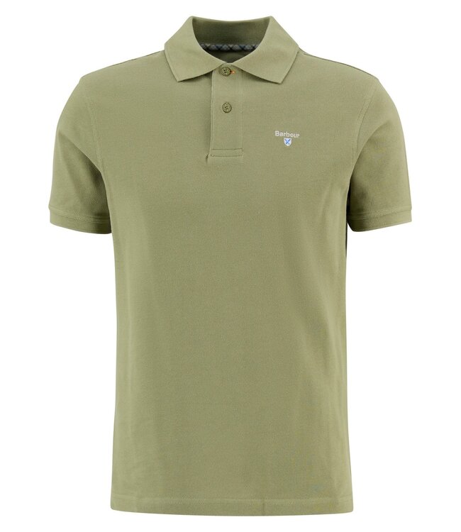 Barbour Polo, Korte Mouw, Pique Katoen, Lichtgroen met Tartan Accenten