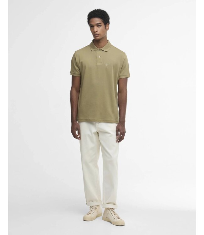 Barbour Polo, Korte Mouw, Pique Katoen, Lichtgroen / Bleached Olive
