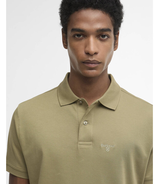 Barbour Polo, Korte Mouw, Pique Katoen, Lichtgroen / Bleached Olive