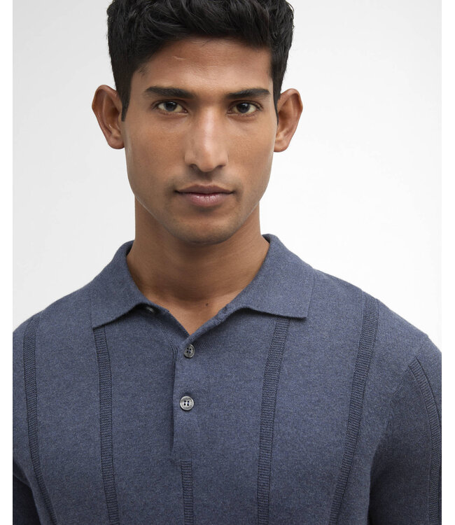 Barbour Polo, Korte Mouw, Model Wellburn, Gebreid Katoen, Navy