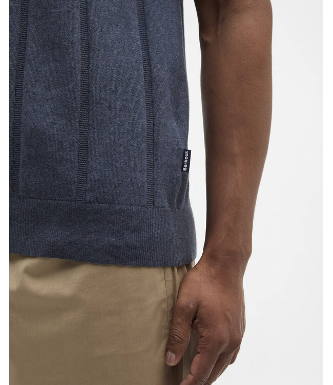 Barbour Polo, Korte Mouw, Model Wellburn, Gebreid Katoen, Navy