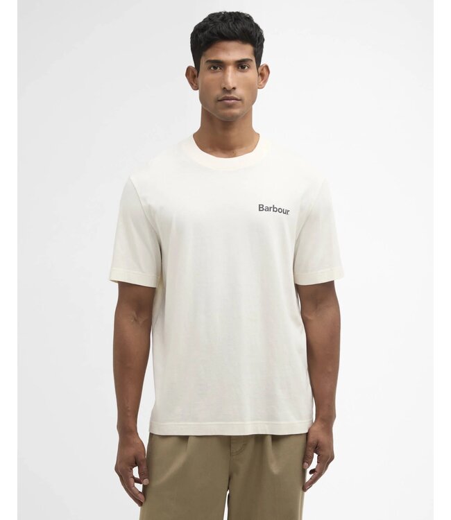 Barbour T-Shirt, Katoen, Korte Mouw, Model Packling Relaxed Fit, Graphic op de achterkant, Ecru