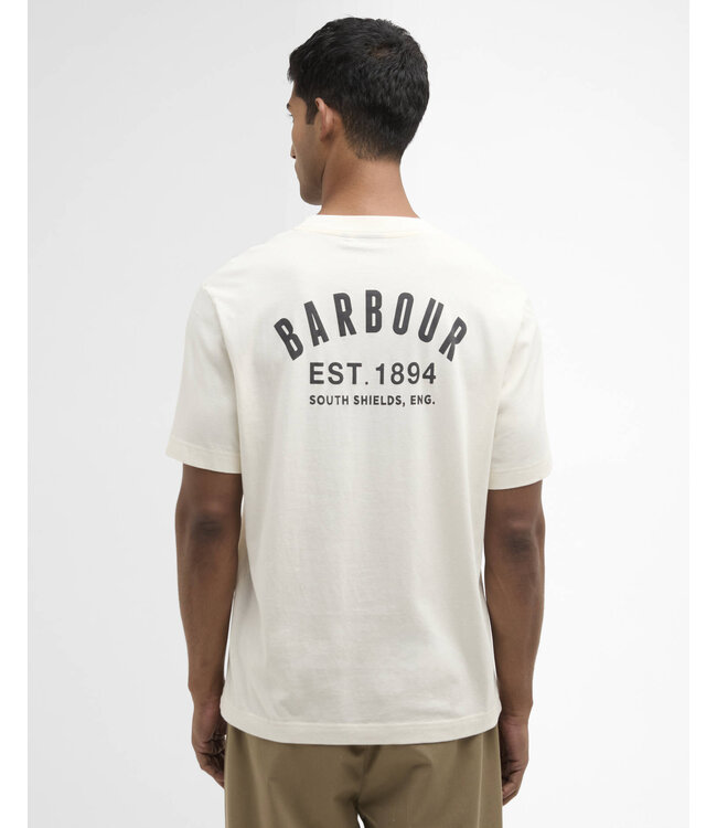 Barbour T-Shirt, Katoen, Korte Mouw, Model Packling Relaxed Fit, Graphic op de achterkant, Ecru