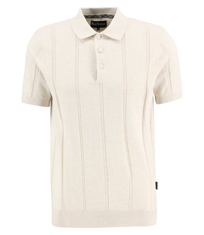 Barbour Polo, Korte Mouw, Model Wellburn, Gebreid Katoen, Oatmeal, off-White