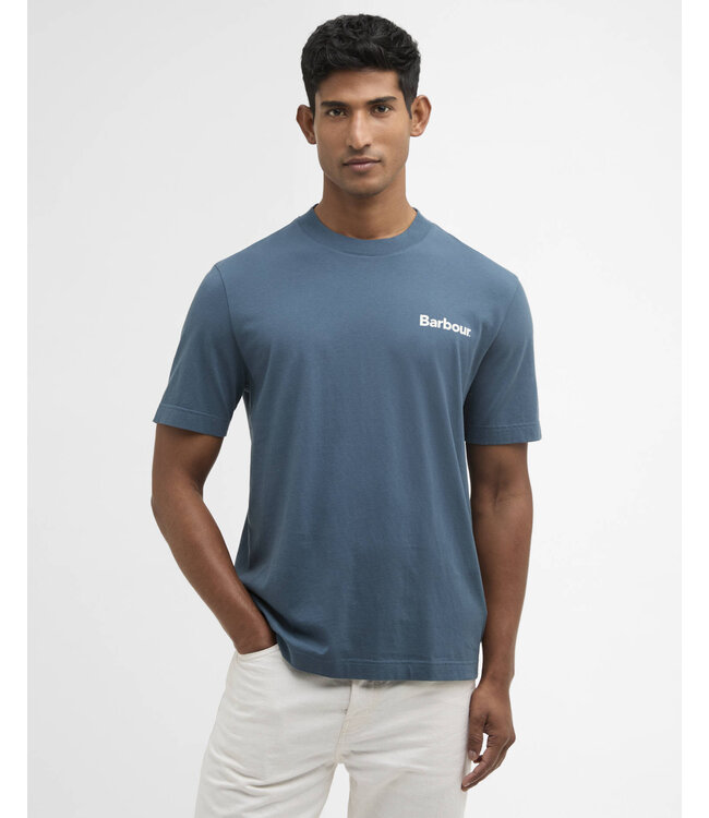 Barbour T-Shirt, Katoen, Korte Mouw, Model Packling Relaxed Fit, Graphic op de achterkant, Dusk Blue