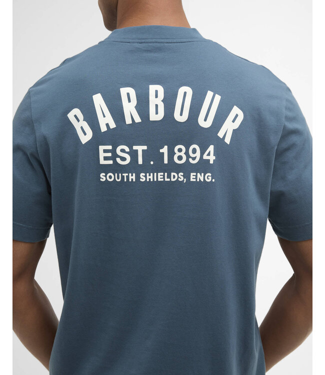 Barbour T-Shirt, Katoen, Korte Mouw, Model Packling Relaxed Fit, Graphic op de achterkant, Dusk Blue