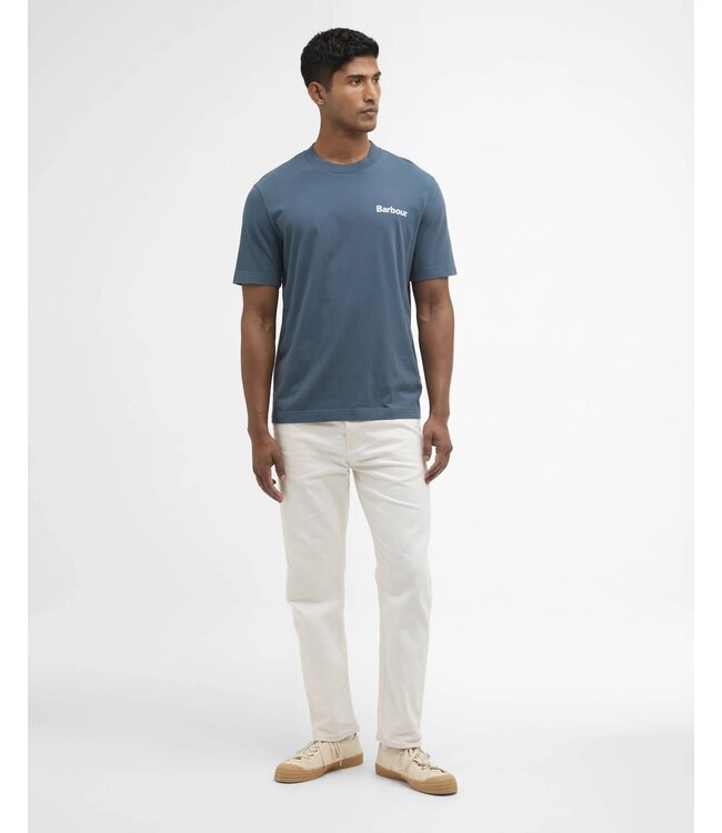 Barbour T-Shirt, Katoen, Korte Mouw, Model Packling Relaxed Fit, Graphic op de achterkant, Dusk Blue