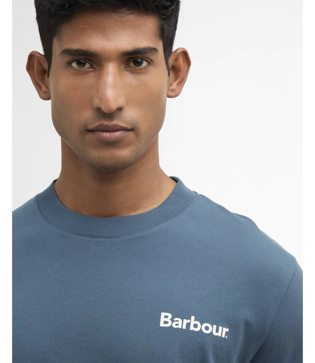 Barbour T-Shirt, Katoen, Korte Mouw, Model Packling Relaxed Fit, Graphic op de achterkant, Dusk Blue