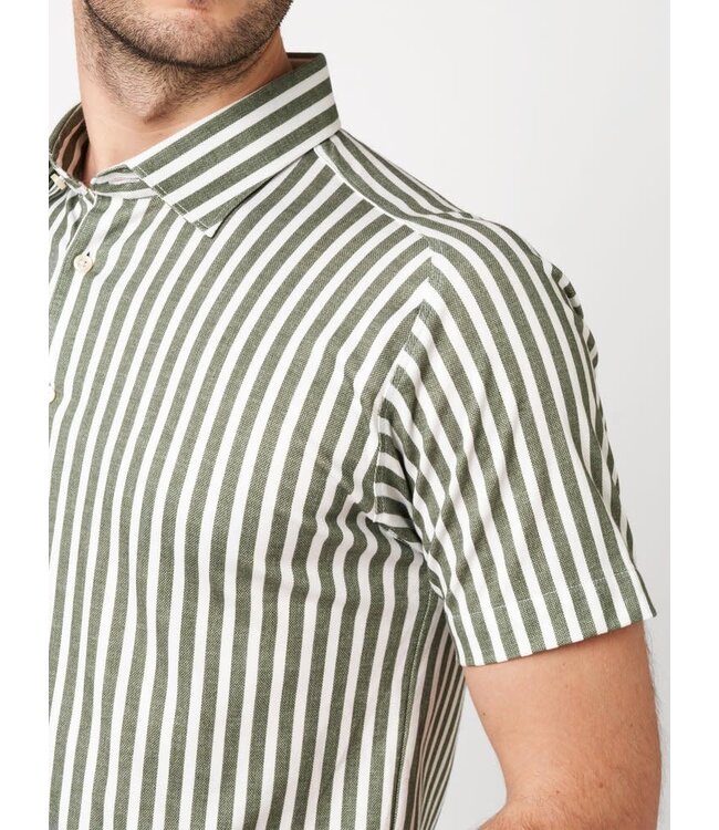 Desoto Jersey Overhemd/Shirt, Korte Mouw, Kent Kraag, Wit / Groen Gestreept