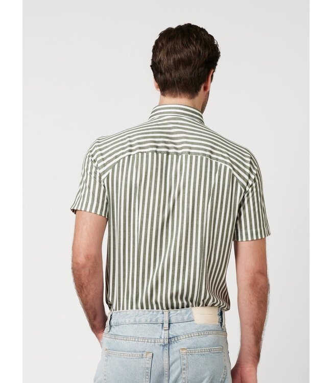 Desoto Jersey Overhemd/Shirt, Korte Mouw, Kent Kraag, Wit / Groen Gestreept