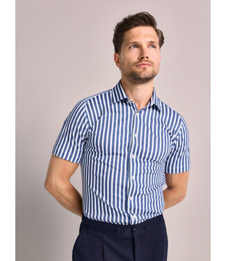 Desoto Desoto, Jersey Overhemd/Shirt, Korte Mouw, Kent Kraag, Wit / Blauw Gestreept