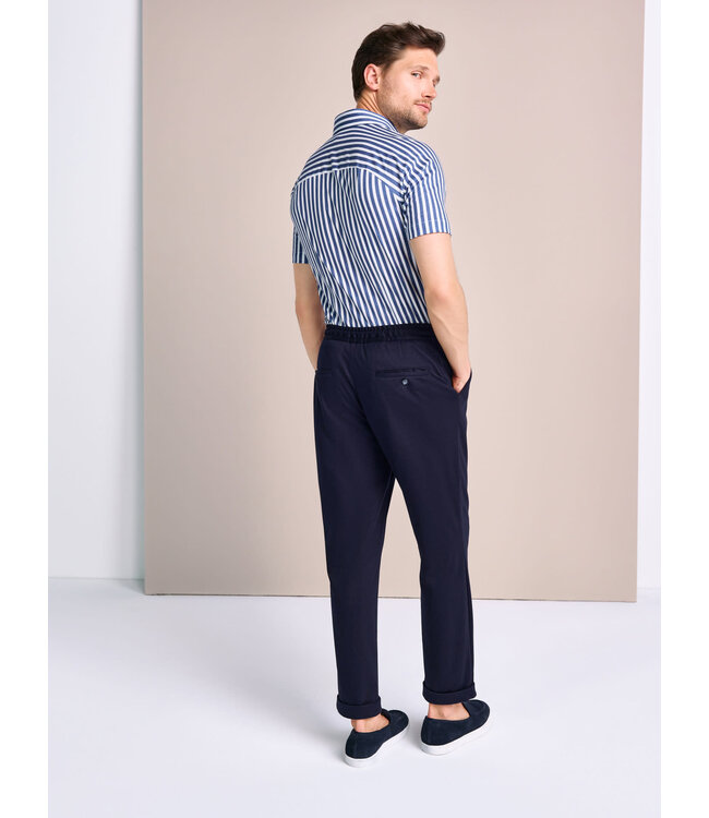 Desoto Jersey Overhemd/Shirt, Korte Mouw, Kent Kraag, Wit / Blauw Gestreept