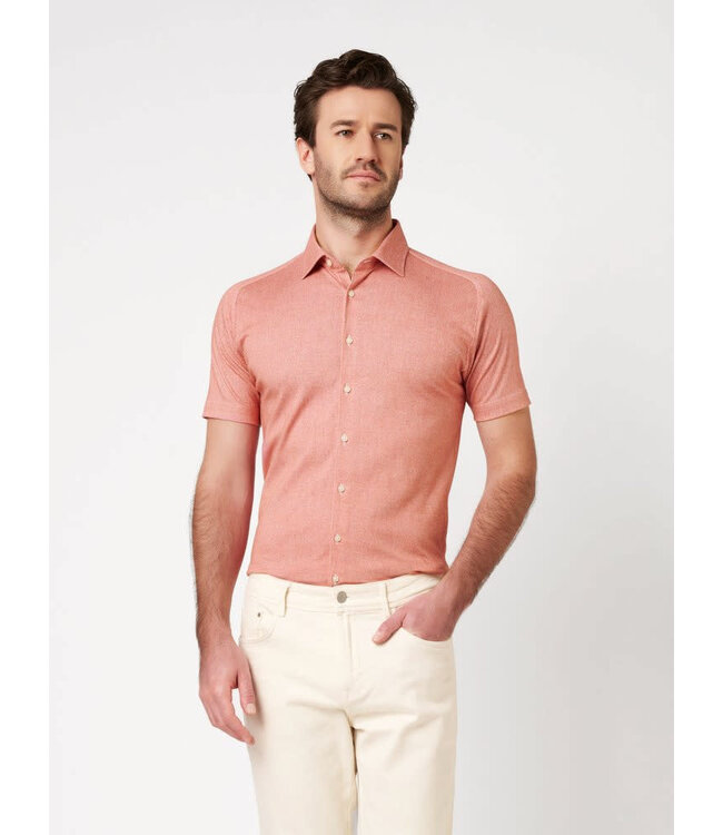 Desoto Jersey Overhemd/Shirt, Korte Mouw, Kent Kraag, Abrikoos Kleurig