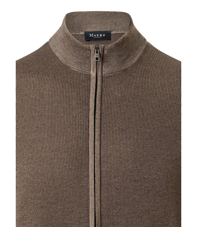 Maerz Munchen Vest met Rits, Merino Wol, Staande Kraag, Lichtbruin Garment Dyed