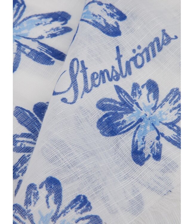 Stenstroms Sjaal, Katoen Linnen Mix, Wit Blauw Gebloemd
