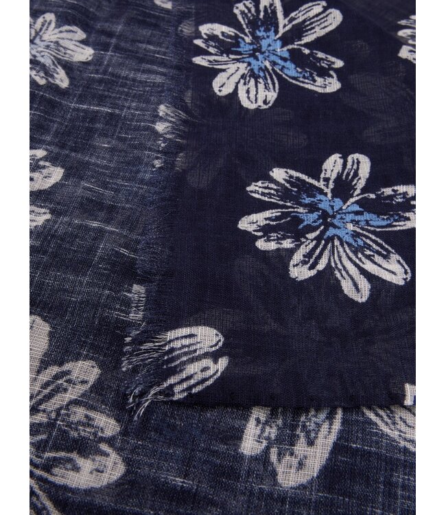 Stenstroms Sjaal, Katoen Linnen Mix, Blauw Wit Gebloemd