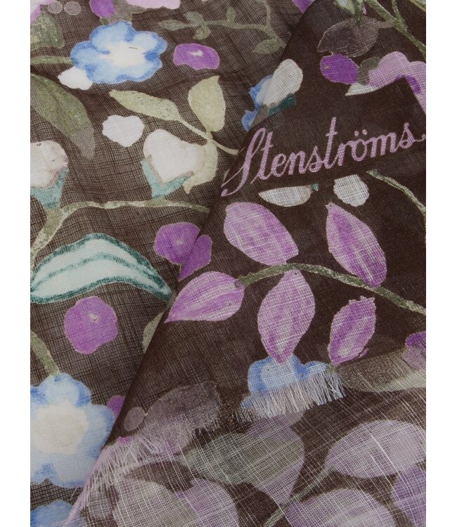 Stenstroms Sjaal, Katoen Linnen Mix, Bruin Paars Gebloemd