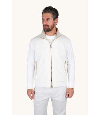 Paul & Shark Paul & Shark, Vest met Rits, Hybrid, Windstopper, Wol, Typhoon Platinum, Almond, Roomwit met Suede Accenten