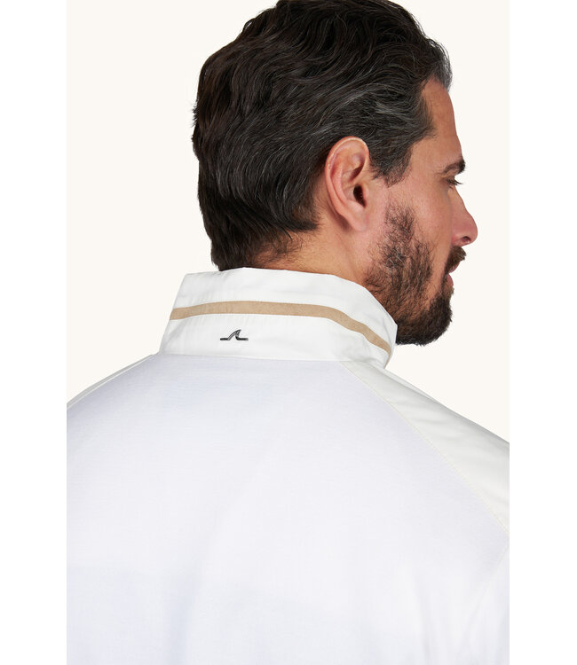 Paul & Shark Vest met Rits, Hybrid, Windstopper, Wol, Typhoon Platinum, Almond, Roomwit met Suede Accenten