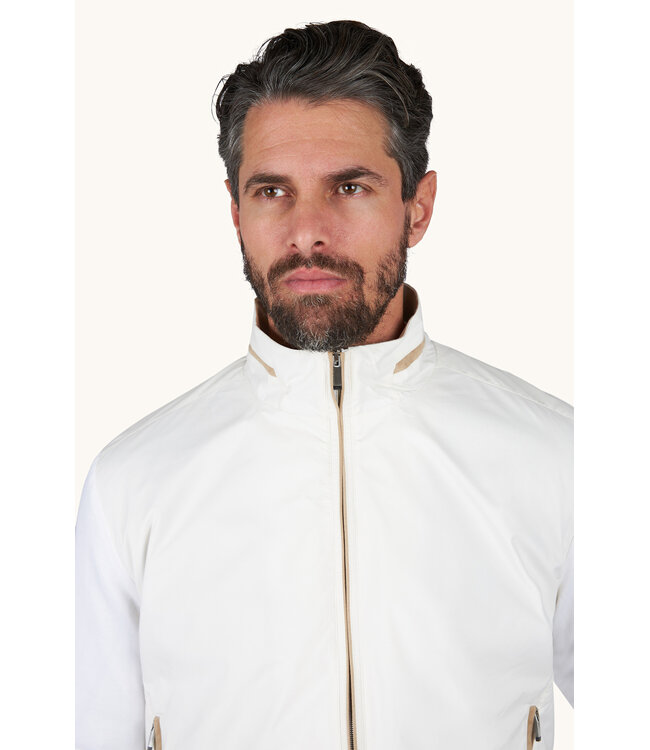 Paul & Shark Vest met Rits, Hybrid, Windstopper, Wol, Typhoon Platinum, Almond, Roomwit met Suede Accenten