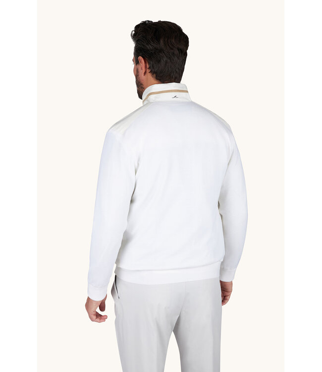 Paul & Shark Vest met Rits, Hybrid, Windstopper, Wol, Typhoon Platinum, Almond, Roomwit met Suede Accenten