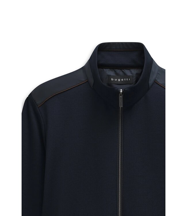 Bugatti Vest, Sweat-Shirt Jacket met Rits, Donkerblauw met Bruine Accenten